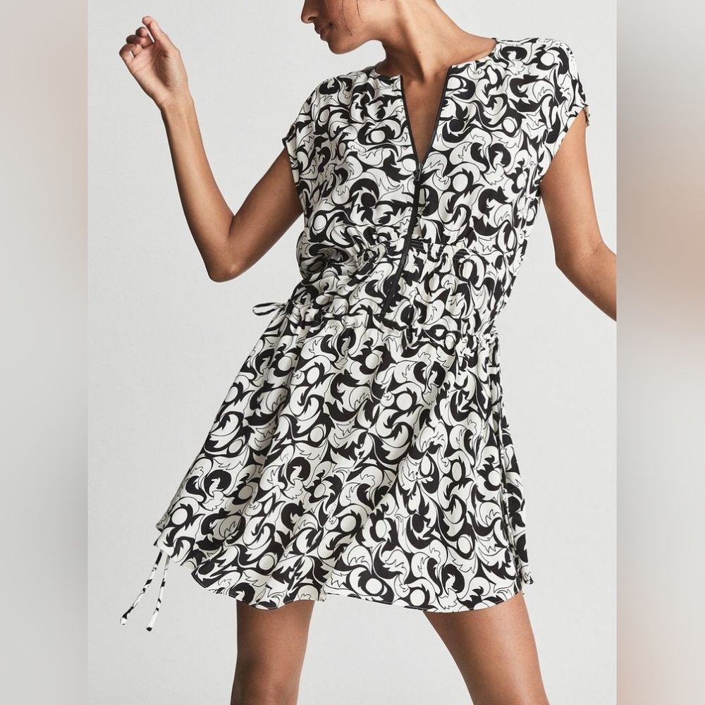 Reiss Marie Dress in Black and White Monochrome Print- Size 2